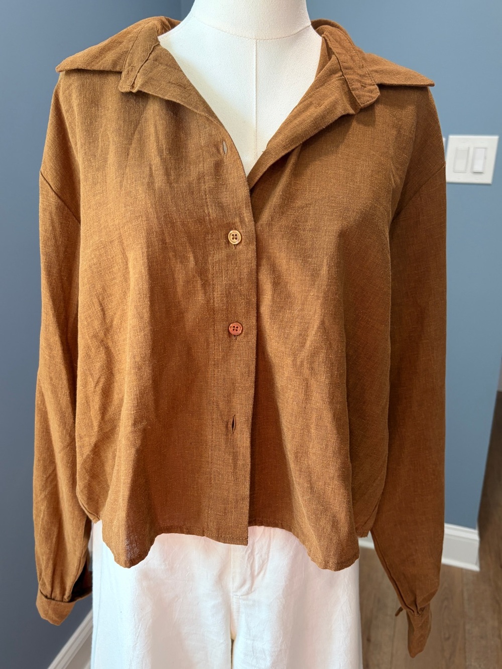 Velvet Heart 100% Linen Rust Brown Button Front Shirt Large